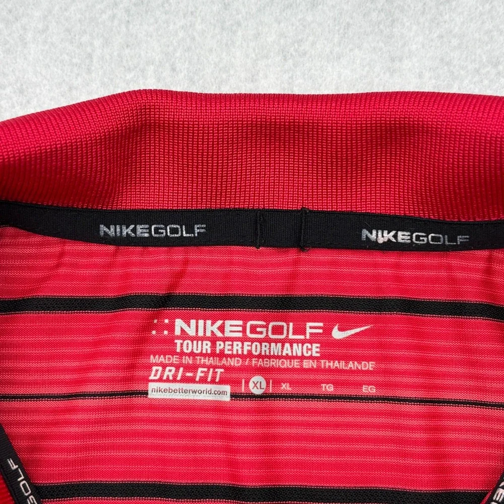 Nike Ultra Stripe 20 Polo Mens XL Red Black Tour Performance Dri Fit Golf Shirt